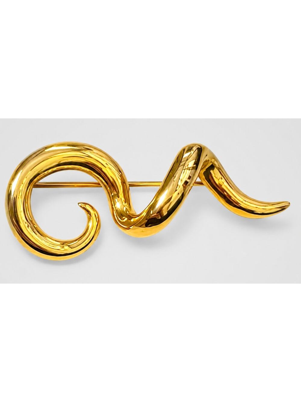 Vintage Large 3D Swirl Brooch Pin Gold Tone Shiny 1980s Figural 3.25"go-92